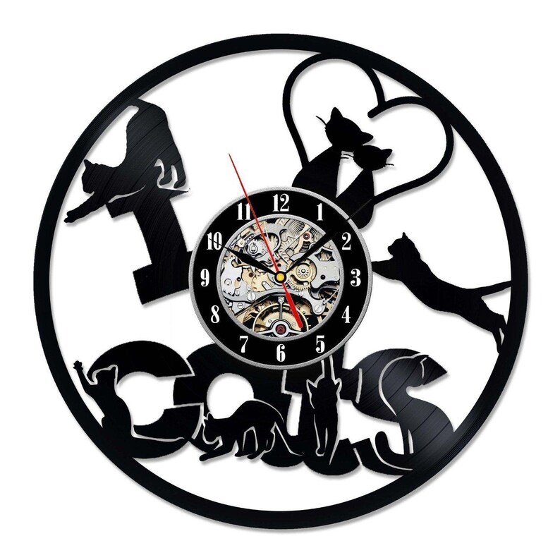 Cat Wall Decor Vinyl Record Clock Cat Decorations Wall Clock Etsy