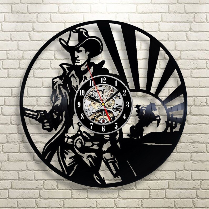 Cowboy Art Modern Wall Clock Print Vinyl Record Western Decor