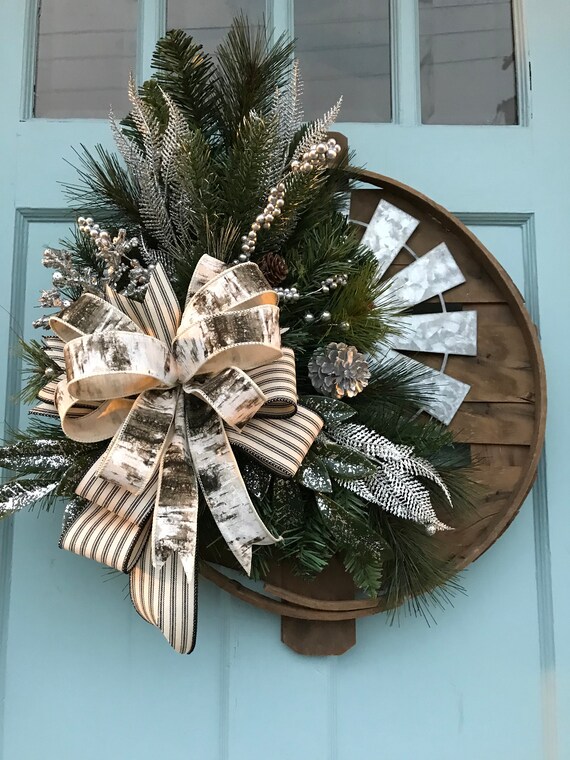 Unique Basket Lid W Wind Mill Pine Winter Wall Hanging Etsy