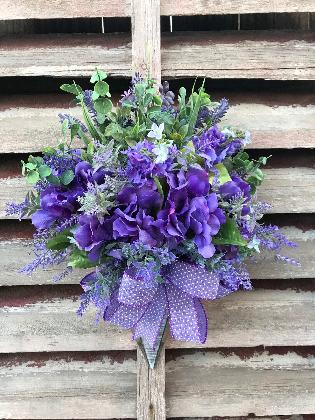 Farmhouse Purple in Galvanized Container for Door, Wreaths for Front