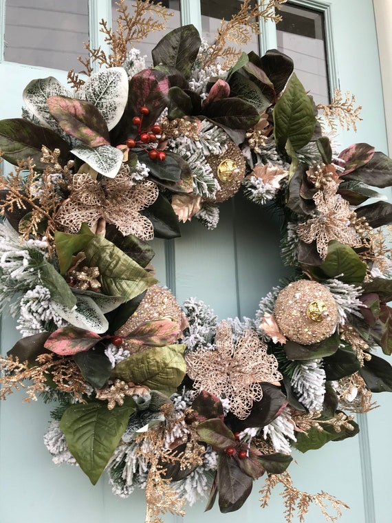 Elegant Rose Gold All Winter Long Pine Wreath For Door Etsy