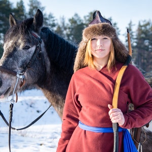 Mongolian Deel, Asian Historical Wool Coat, Archer costume, Mongolian LARP cosplay