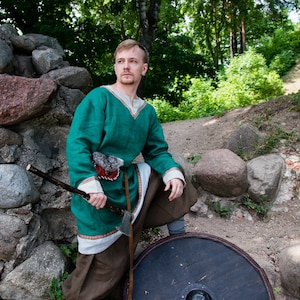 Medieval Linen Shirt with Decorations - Viking Tunic - Celtic, Slavic, Pagan LARP Costume & Cosplay