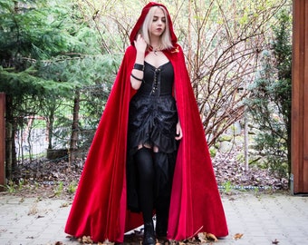 Hooded Cloak, Fantasy Cloak, Hooded Cape, Red Riding Hood, Medieval Cloak, Red Cloak, Bridal Cape