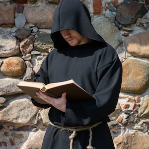 Hooded monk robe, Medieval robe, Cultist costume, Priest habit, Ritual clothing, Grim Reaper costume, Mage robe, Wizard tunic, Warlock dress