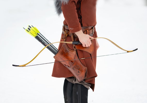 Ensemble Carquois Et Noeud Traditionnel En Cuir Noir – Ceinture Et Clip Inclus, Pour Arc Longbow Ou Recurve
