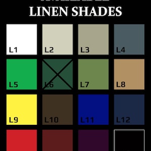 May include: A chart showing 16 different linen shades, labeled L1 through L16. The shades range from white to black, with various shades of green, brown, blue, red, and yellow.