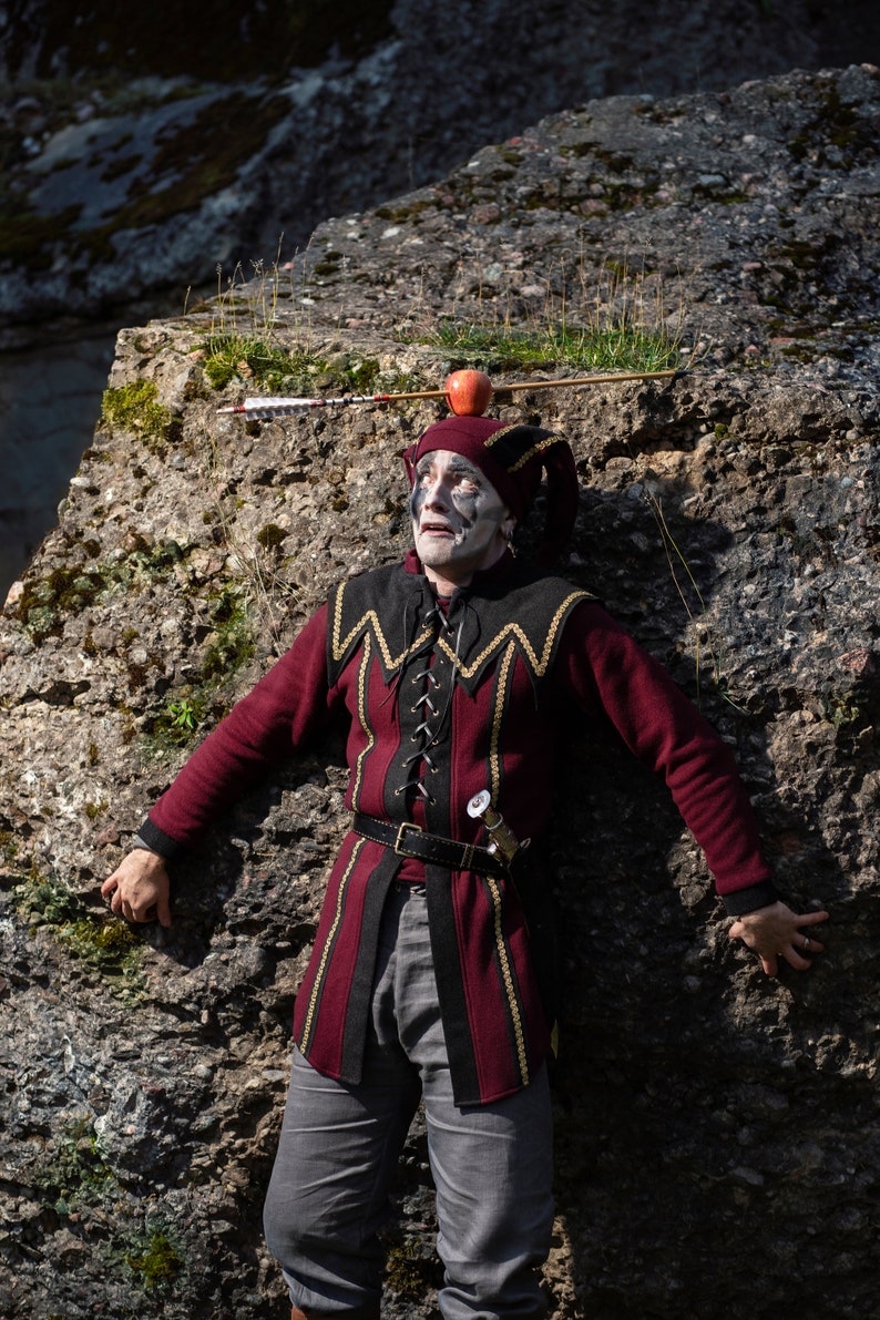 Medieval Jester Costume, Evil Joker Outfit, Fantasy Carnival clothing, Jester LARP, Skyrim Cicero Cosplay, Medieval Clown image 8