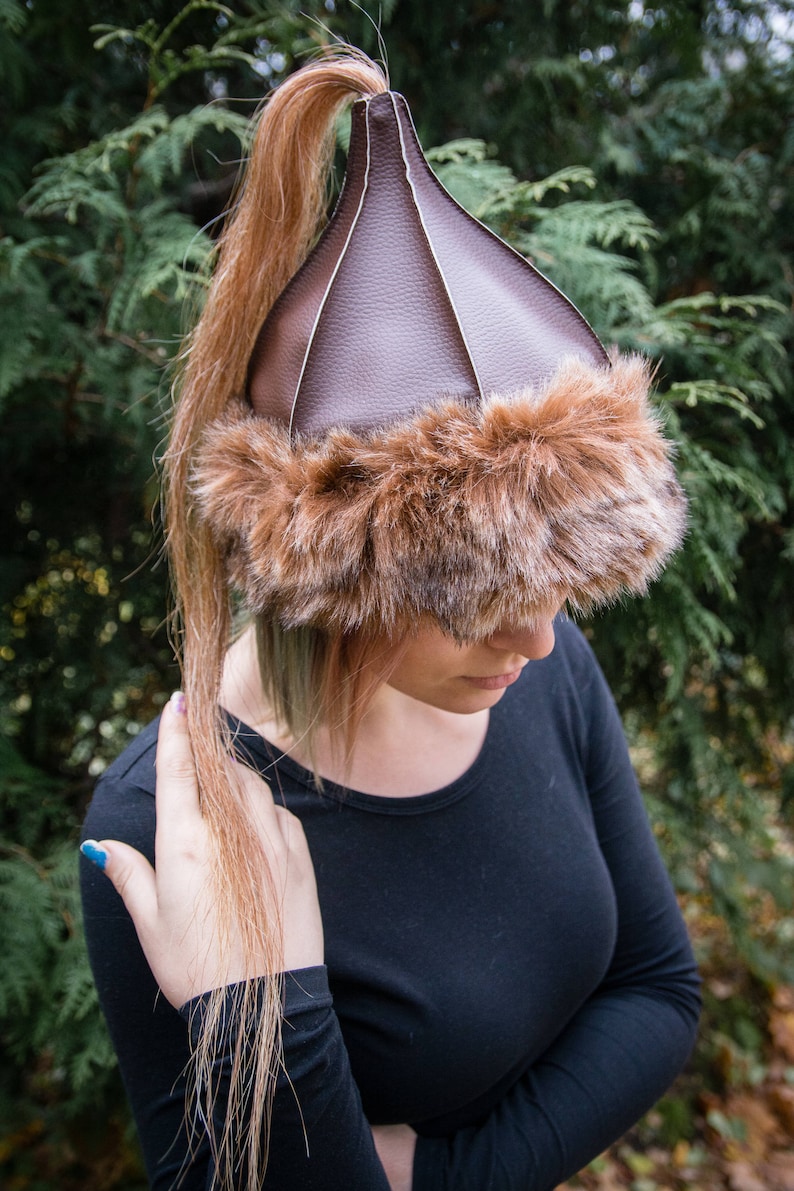 Mongolian Hat Asian Leather and Fur Hat With Horse Tail Etsy Sweden