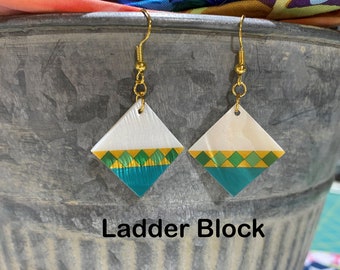 Quilt Block Earrings: Mother of Pearl Shell Dangle Earrings