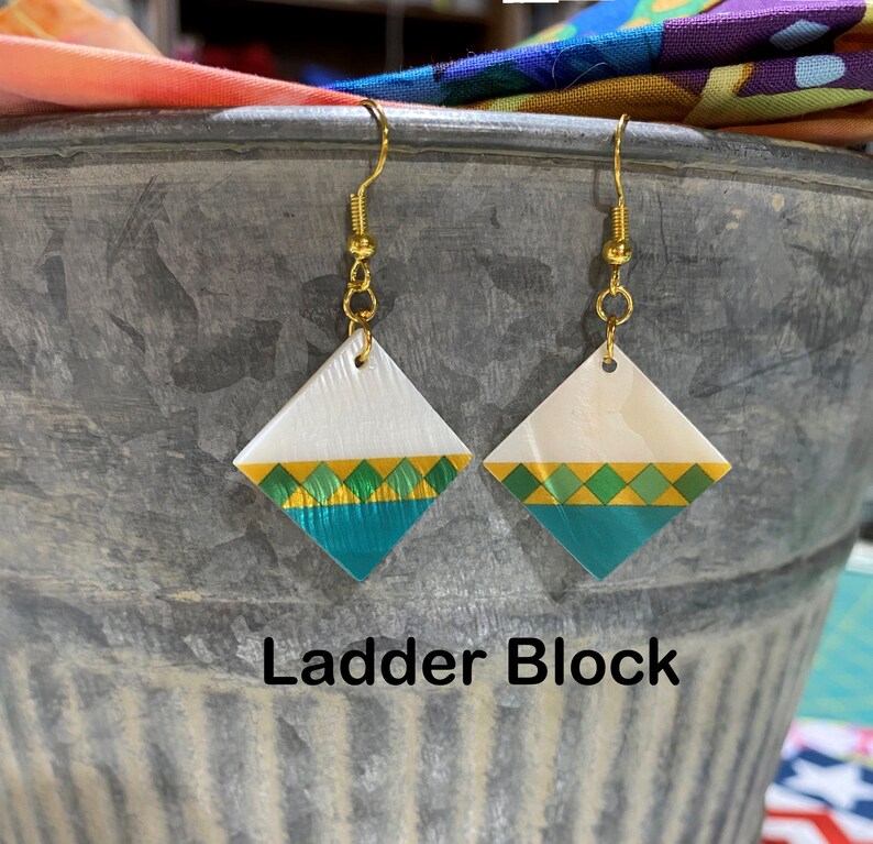 Earrings Dangle Quilt Block Design Mosaic Star Compass Etsy