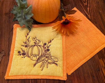 Embroidered Pumpkin Potholder: Fall Kitchen Decor, Heat Resistant
