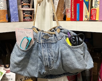 Upcycled Denim Plastic Bag Dispenser: Pantry Organizer