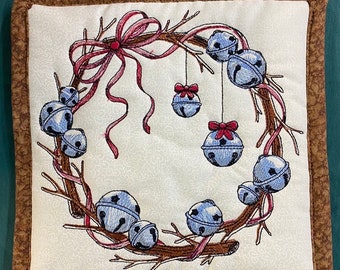 Embroidered Christmas Bells Potholder: Heat Resistant Kitchen Decor