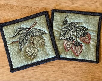 Handmade Fruit Potholder Set: Strawberries & Lemons Kitchen Decor