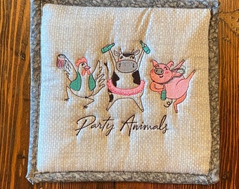 Potholder, Hot Pad, Furniture Protector, Kitchen Decor, Farm Animals, Party Theme, Insulated, Heat Resistant, Free Shipping