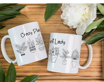 Crazy Plant Lady Mug, Boho, 11oz White Mug, 11oz or 15oz White Mug with Black Trim, Gifts for Friends