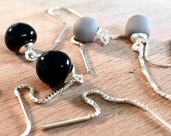 glossy black or mat gray ceramic pearl earrings / porcelain jewelry / modern jewelry / minimalist / ceramic jewelry / simple / scandinavian