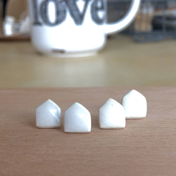 white porcelain little houses earrings in mat or glossy / porcelain jewelry / modern jewelry / minimalist jewelry / ceramic jewelry / simple