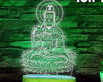 Iluminación serena: lámpara luminosa de bodhisattva, regalo espiritual, decoración budista, camino hacia la iluminación, arte con mantras