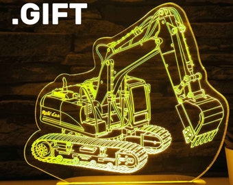 Excavator LED Lamp: Personalized 3D Night Light, Man Cave Decor