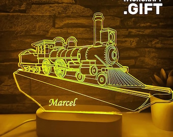 Lámpara de locomotora de vapor, lámpara de tren de vapor, regalo para niños, lámpara de guardería, regalo de guardería, decoración de habitación de niños, lámpara de tren de vapor, regalo de tren archivado