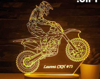 Motorcycle LED Lamp: Personalized Biker Gift, Wooden Base