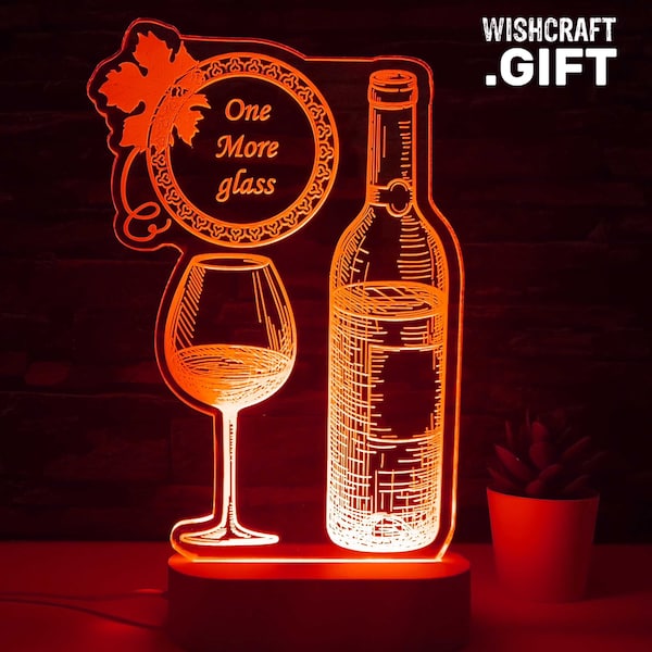 Gift for Wine Lovers, Wine LED Lamp, Glass and Bottle, Gift for Winemaker, Wein, Vino, Vintner Gift, Wine Expert, Winery Owner, Grape Expert