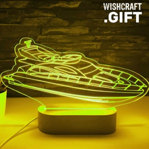 Yacht LED Lamp: Customizable Sailor Gift, Wooden Base