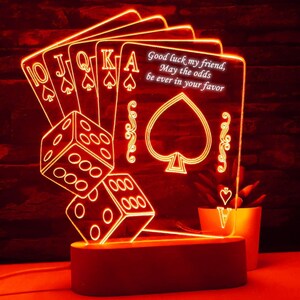 Pokerlamp, kaartcadeau, royal flush, gepersonaliseerd gratis, cadeau kaartspeler, cadeau poker, cadeau pokerexpert, bridgespeelkaart, cadeaus gokken