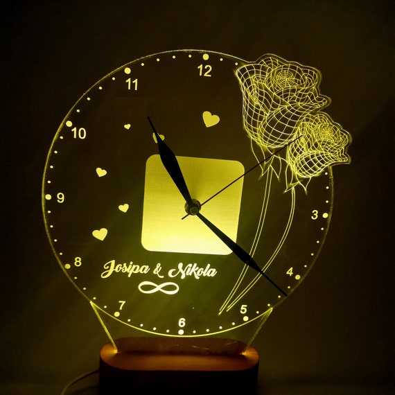 Clock Lamp Marriage Gifts for Couple Clock With Roses 