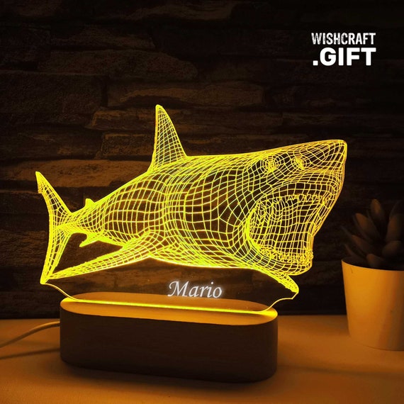 16 QiLiTd 3D Double Sharks Gifts Toys Decor LED Night Light with Remote Control 