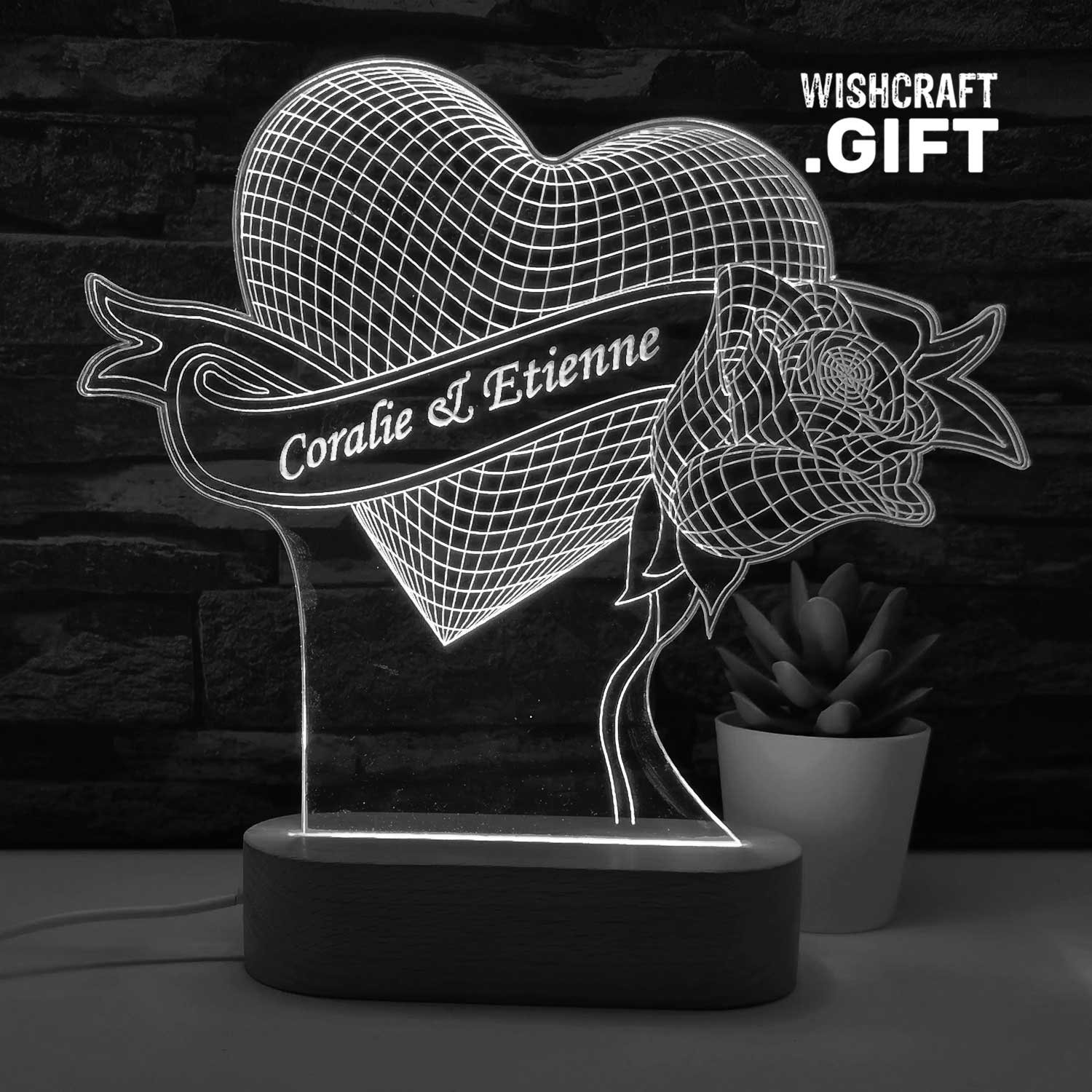 Lampada Acrilica Personalizzata A Forma Di Cuore, Con Nome E Data, Luce LED USB, Regalo Romantico Per Lei/Lui, 20x18 Cm, 3 Colori