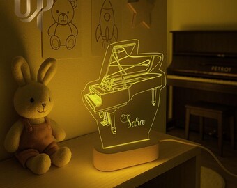 Lámpara LED de piano: regalo personalizable para músicos con base de madera