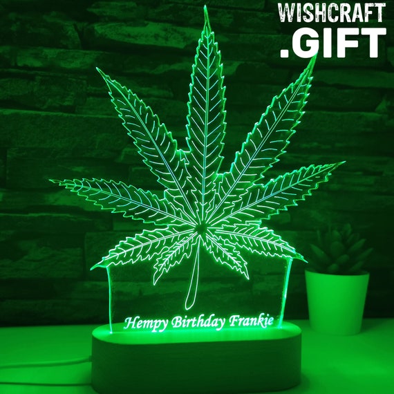3D Night Light Cannabis Marijuana Lamp with 16 Color LED Weed Leaf Lamp as Gifts 