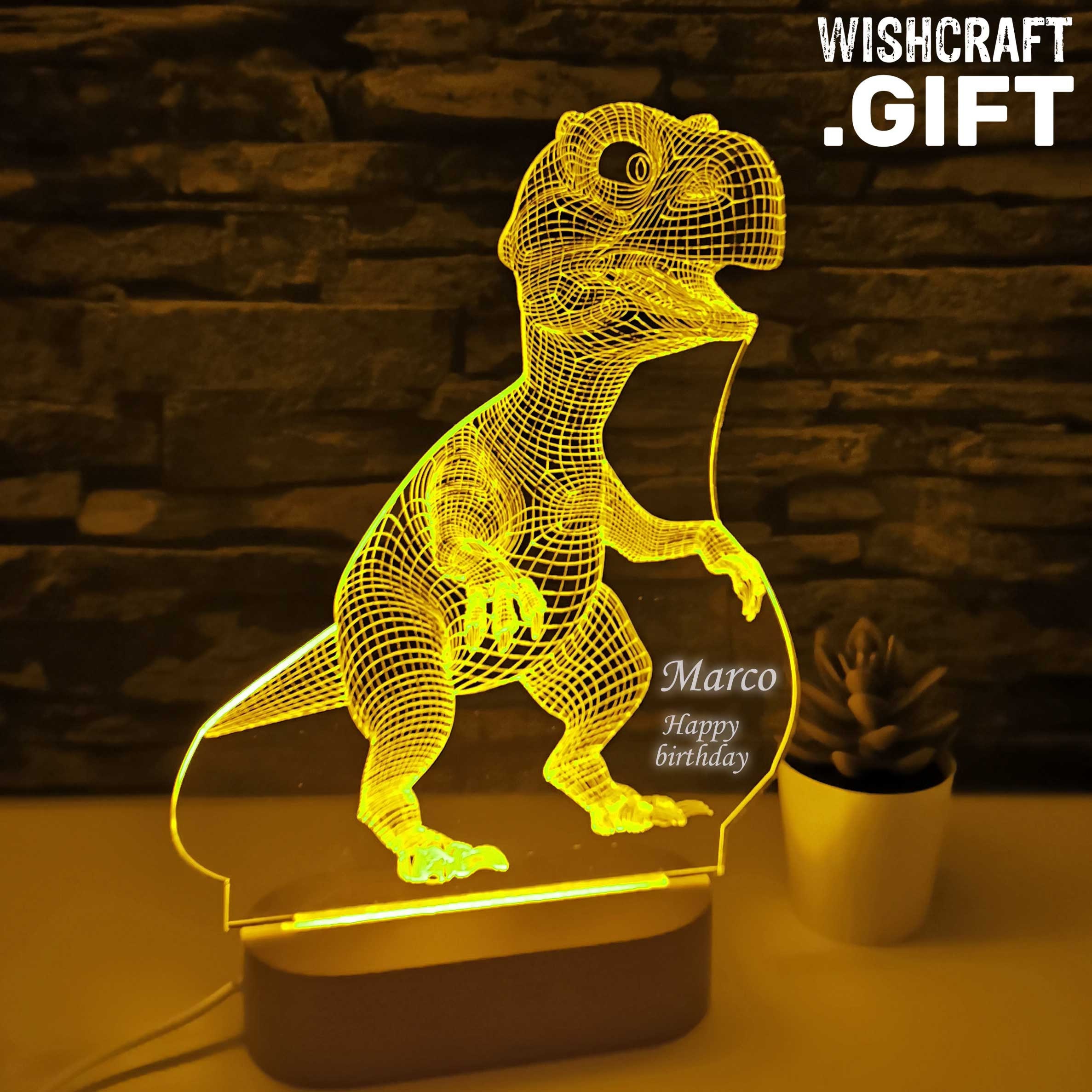 2Pz Pannelli acrilici Lampade 3D Illusione Ottica Luce Notturna Dinosauro 16 colori Lampada da a LED con telecomando per bambini Compleanno I regali 