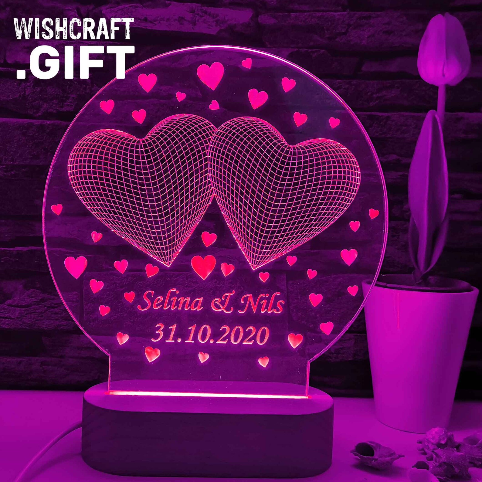 Love Gift Hearts 3D LED Lamp Gift of Love Love Message Etsy