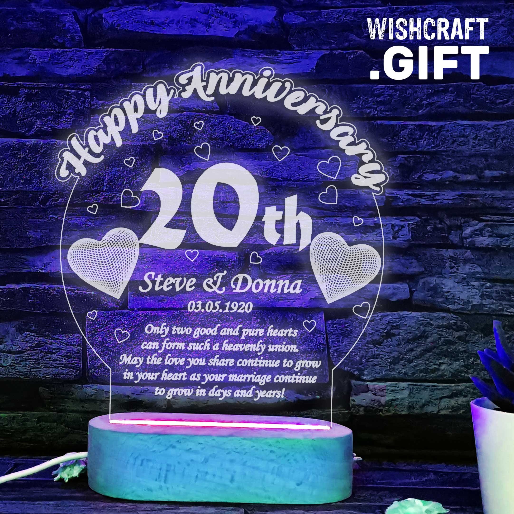 20th Anniversary LED Lamp, Personalized Couple Gift - Etsy