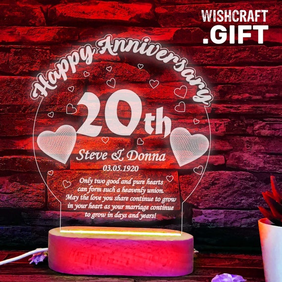 20th Anniversary LED Lamp, Personalized Couple Gift - Etsy