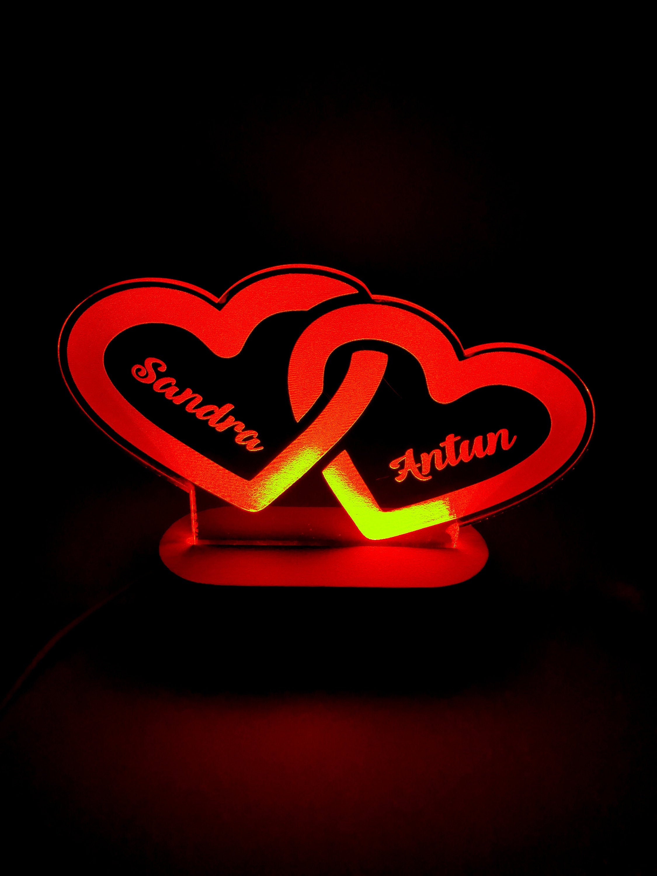 Two Hearts 3d Night Light Lamp Heart Decor Love 3d Lamp Desk Etsy