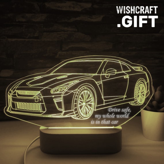 Nissan GTR Led Lamp, 3D Nissan Sport Car Night Light, 3D Illusion, Nissan GT-R LED Lamp, Gift for the carlovers, wagen, auto, voiture, coche