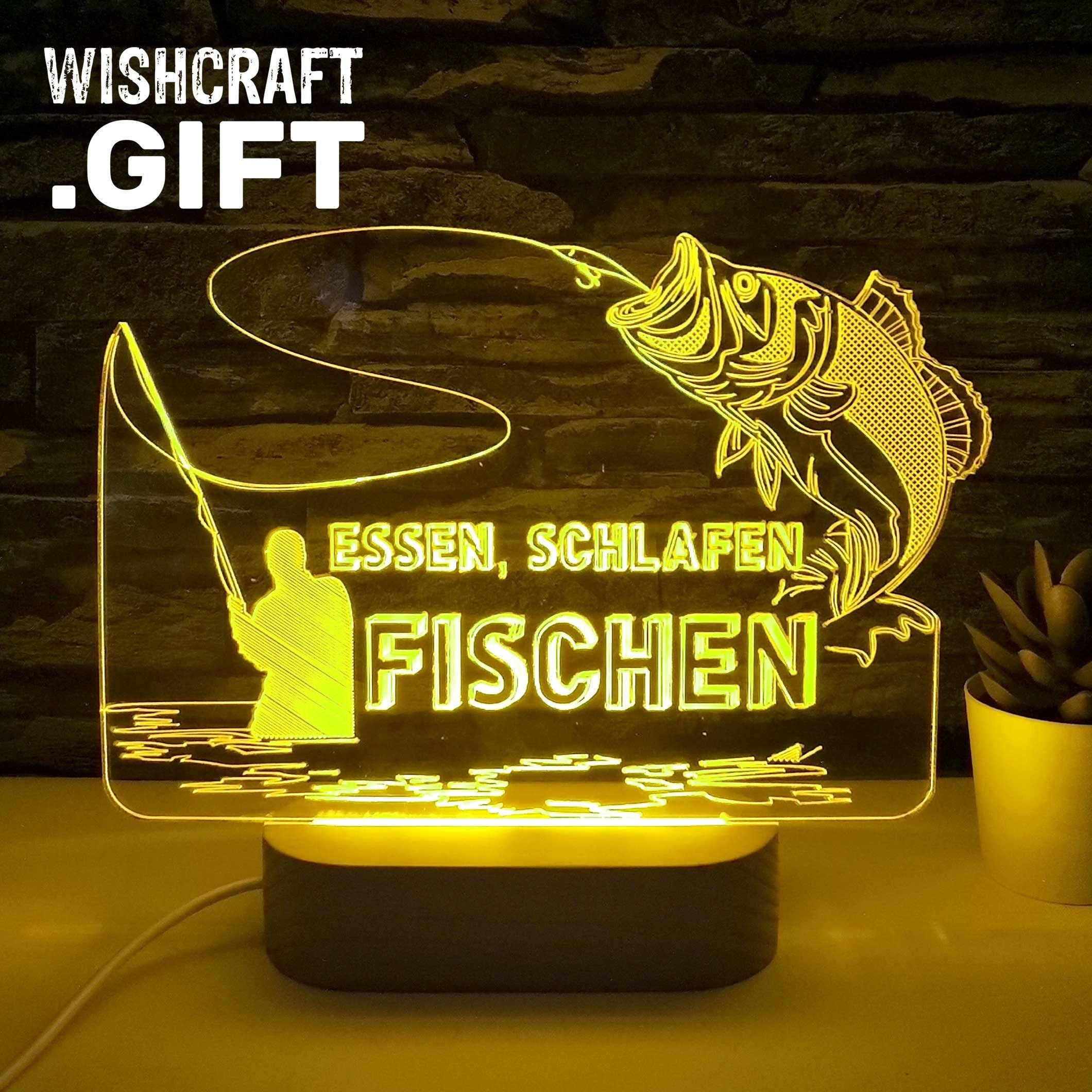 Essen Schlafen Fischen Nachtlampe, LED Nachtlicht, Fisherman Light, Geschenke für Angler, Fisherman's LED Angeln Geburtstag, Fischer Trophäe