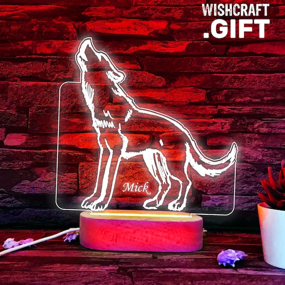 Lampada 3D Mandala Lupo, Luce Notturna Tattile Mandala Lupo Animale, Illusione 3D Led, Idea Regalo di Natale per Ragazzi e Ragazze Lampada da Notte per Bambini o Adulti