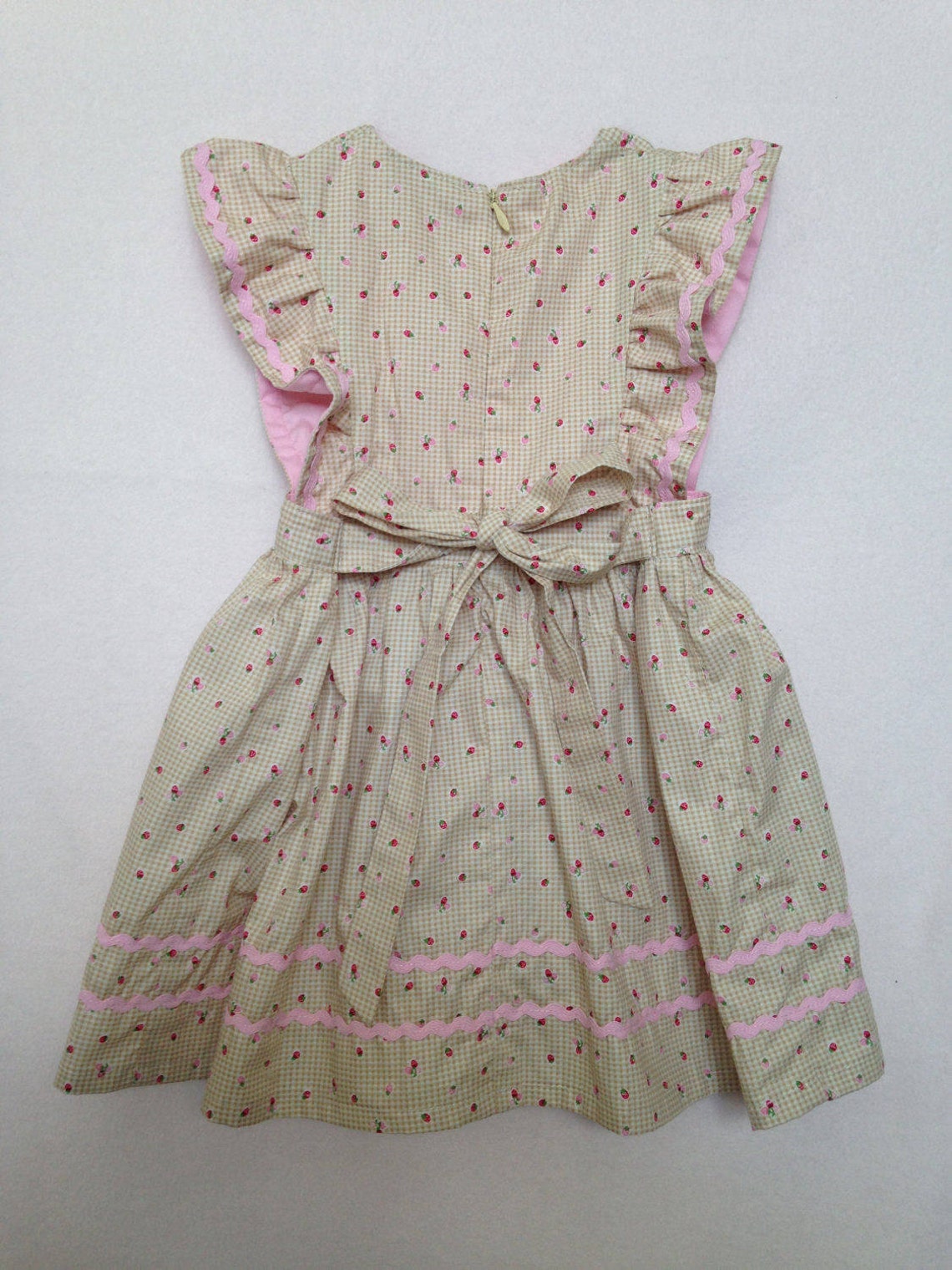 Handmade Traditional Pinafore Dress Beige & Pink Strawberry - Etsy