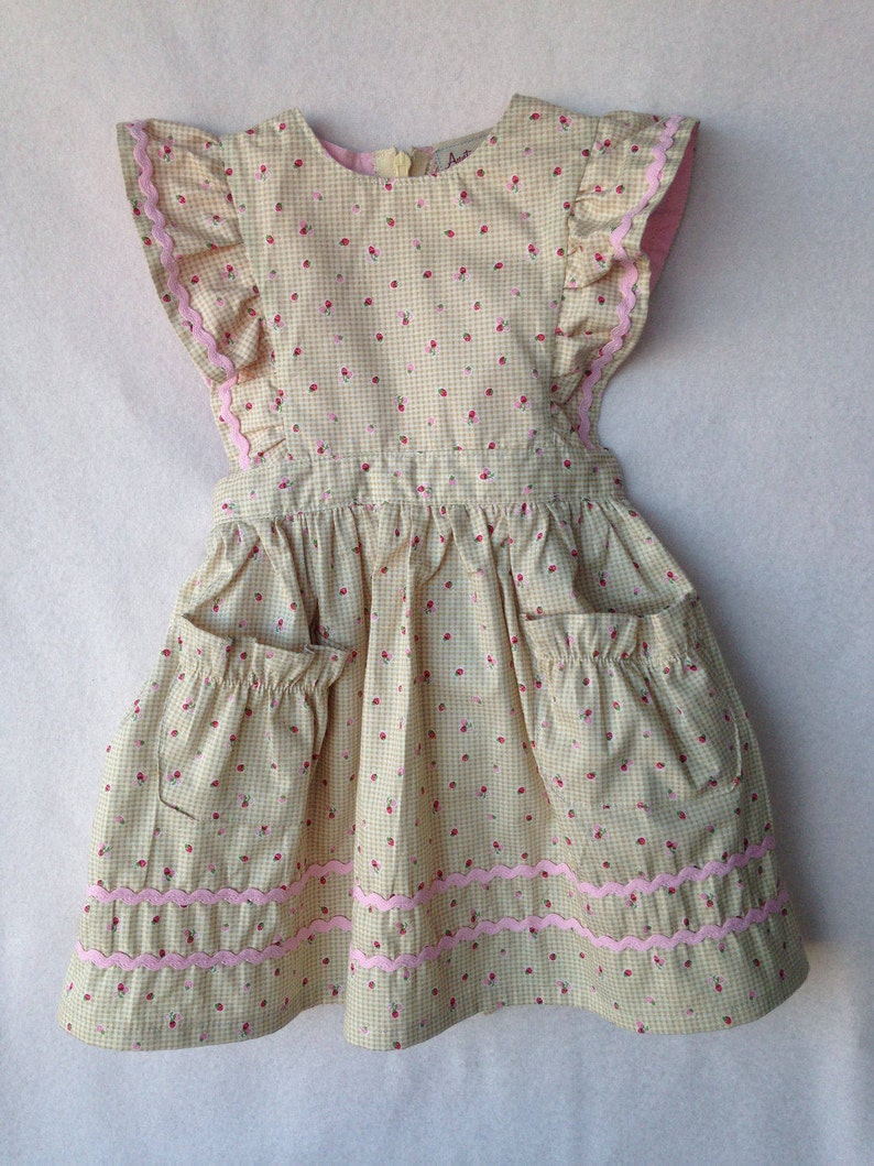 Handmade Traditional Pinafore Dress Beige & Pink Strawberry - Etsy