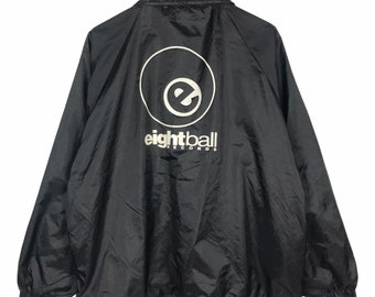 Rare!! Vintage 90s Eight Ball Records Label House Hip Hop Music Rap Tees Windbreaker Coach Jacket / Large / Black / Avs2 sq