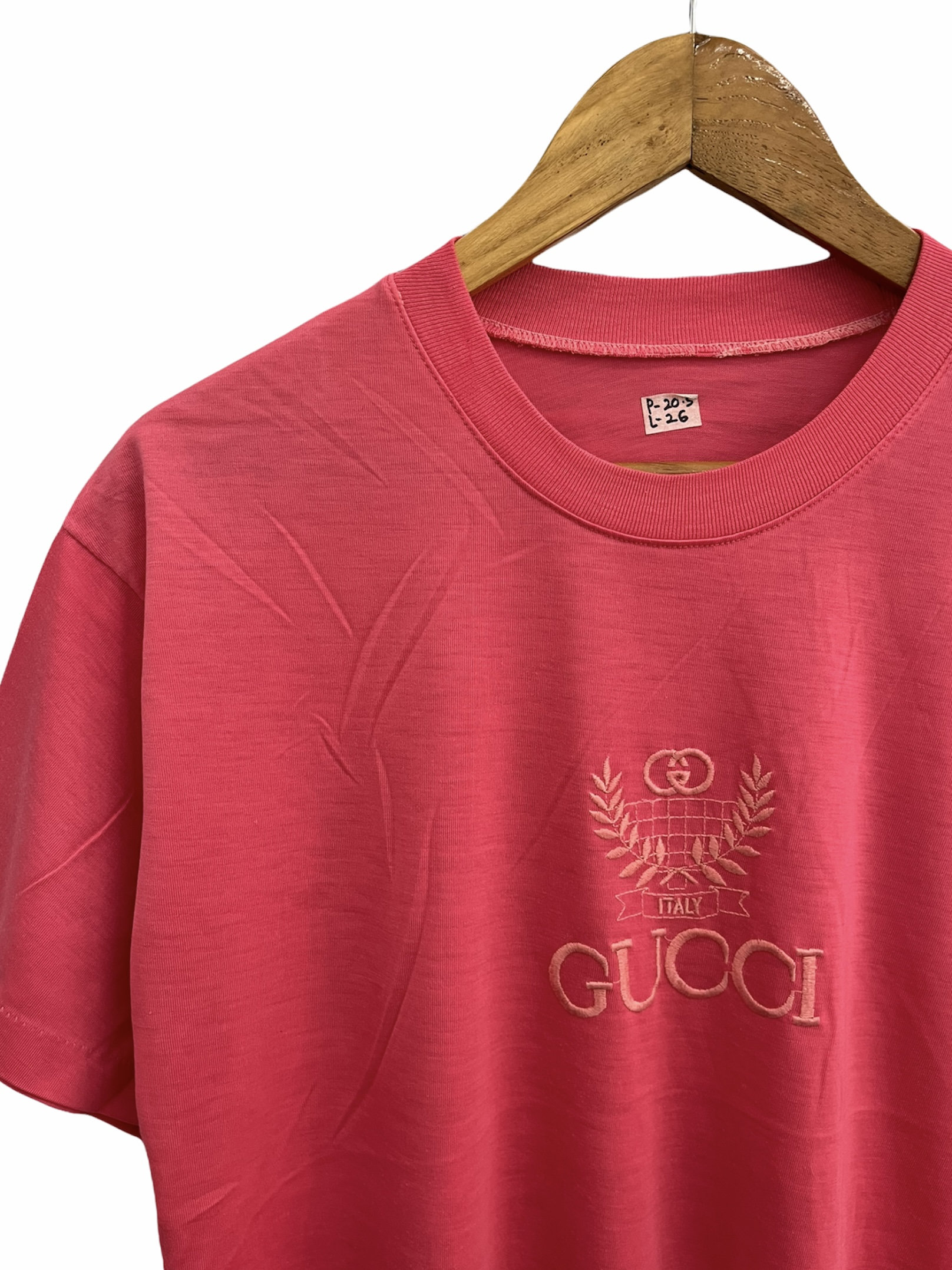 Vtg Gucci Embroidered Tshirt / Bootleg Tee / Pink / Medium