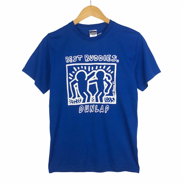 Vintage Y2k Keith Haring Best Buddies Dunlap T Shirt / 90s Pop Arts / 90s Artist / Blue / Small / Avs3