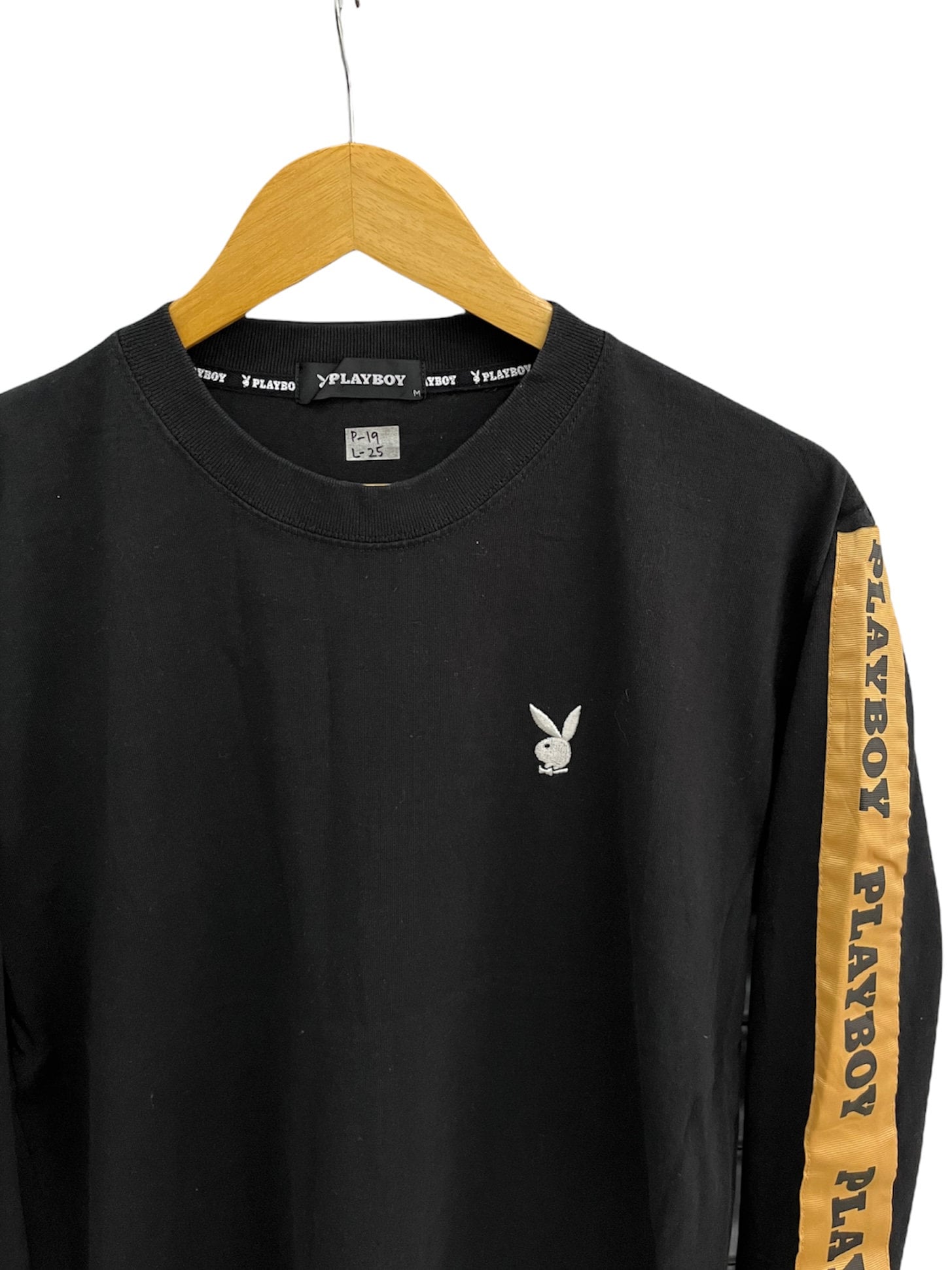 Vintage 90s Playboy Sidetape Long Sleeve T Shirt / Black Gold