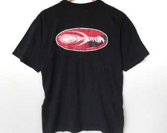 Rare!! vintage HANG TEN surfboard big logo t shirt/black/red/large size/code:48